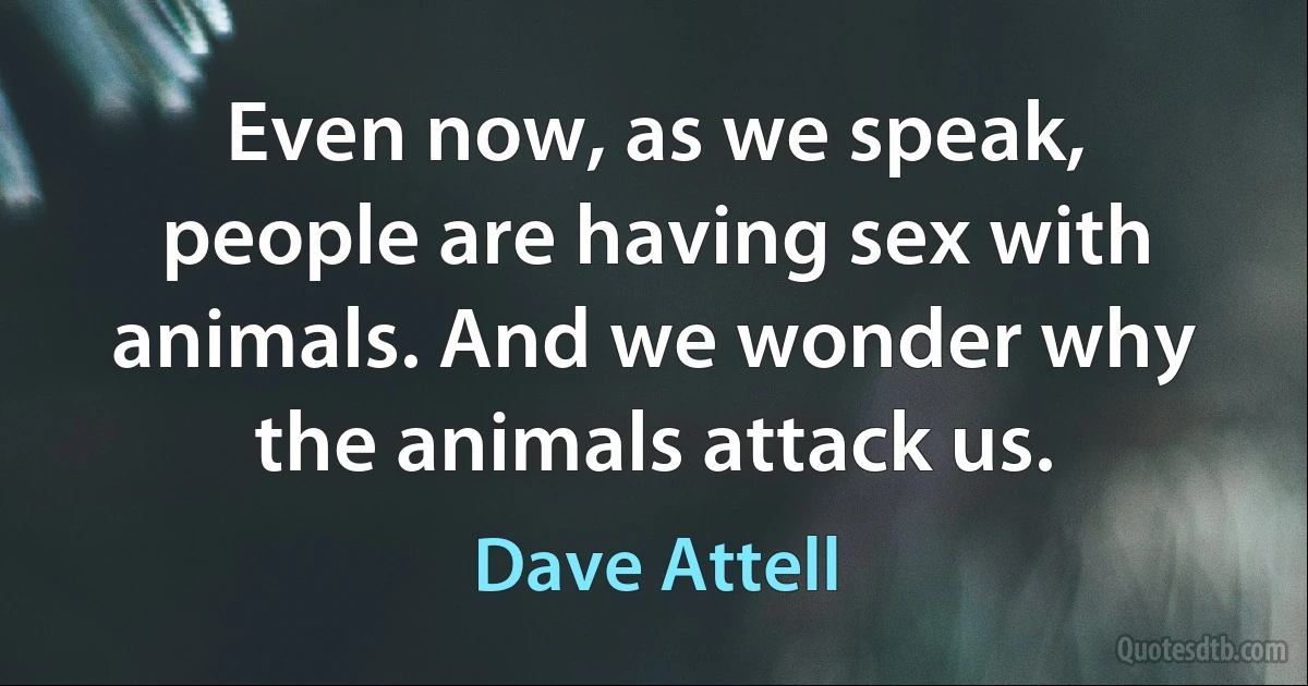 Even now, as we speak, people are having sex with animals. And we wonder why the animals attack us. (Dave Attell)