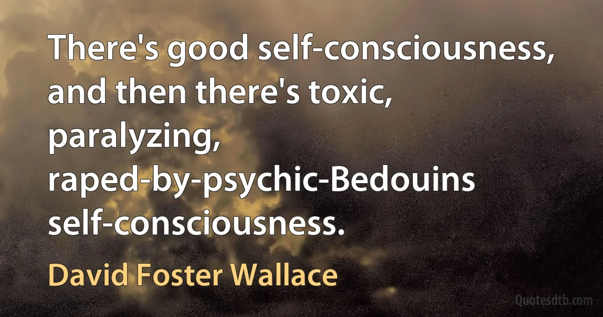 There's good self-consciousness, and then there's toxic, paralyzing, raped-by-psychic-Bedouins self-consciousness. (David Foster Wallace)