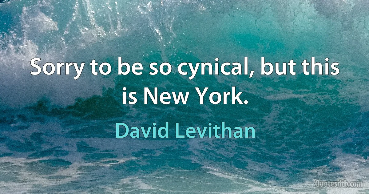 Sorry to be so cynical, but this is New York. (David Levithan)