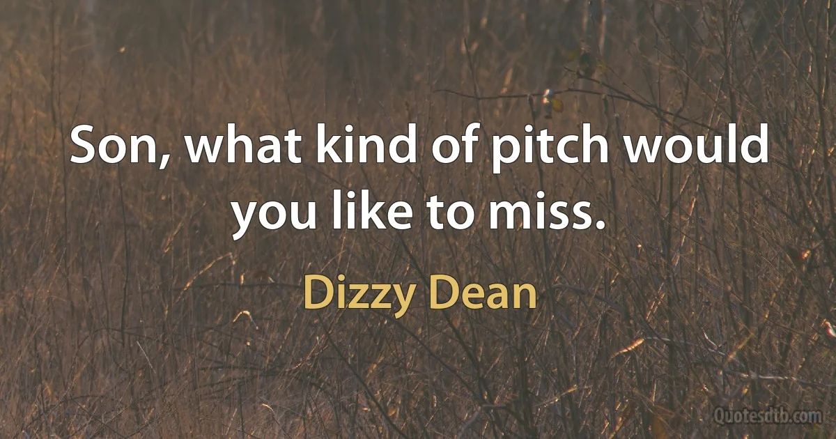 Son, what kind of pitch would you like to miss. (Dizzy Dean)