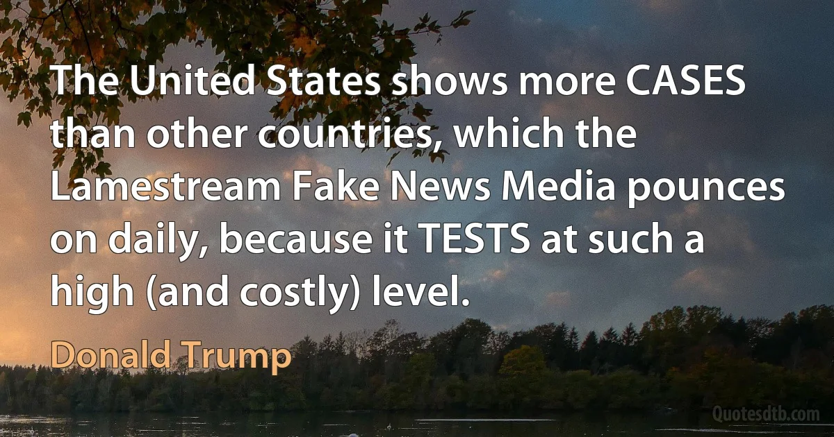 The United States shows more CASES than other countries, which the Lamestream Fake News Media pounces on daily, because it TESTS at such a high (and costly) level. (Donald Trump)