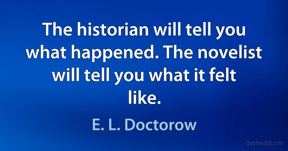 The historian will tell you what happened. The novelist will tell you what it felt like. (E. L. Doctorow)