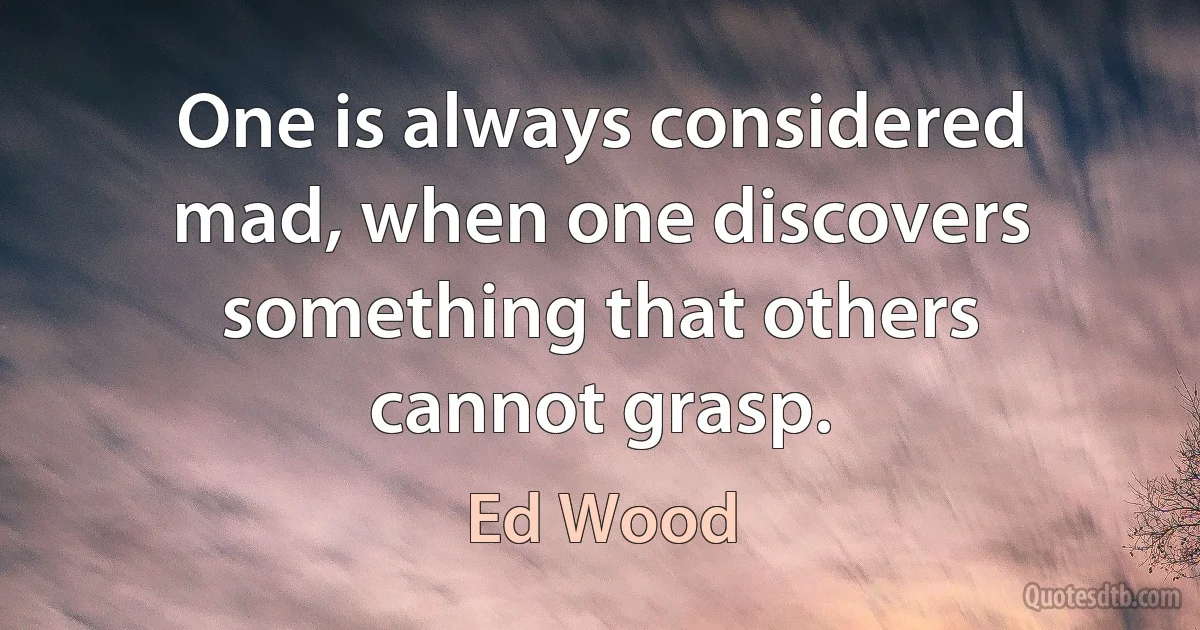 One is always considered mad, when one discovers something that others cannot grasp. (Ed Wood)