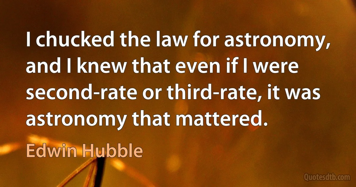 I chucked the law for astronomy, and I knew that even if I were second-rate or third-rate, it was astronomy that mattered. (Edwin Hubble)