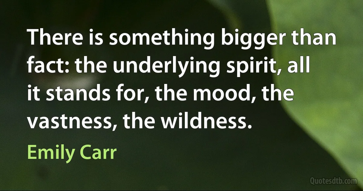 There is something bigger than fact: the underlying spirit, all it stands for, the mood, the vastness, the wildness. (Emily Carr)