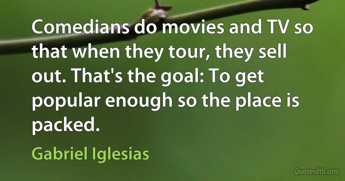 Comedians do movies and TV so that when they tour, they sell out. That's the goal: To get popular enough so the place is packed. (Gabriel Iglesias)