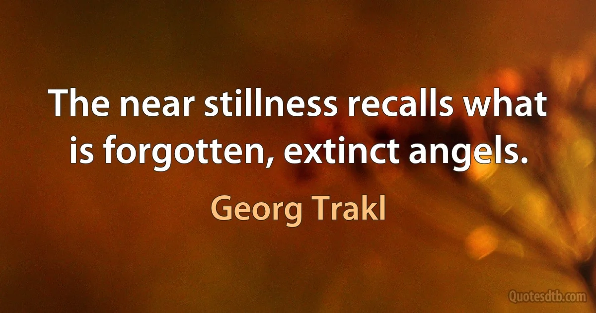 The near stillness recalls what is forgotten, extinct angels. (Georg Trakl)