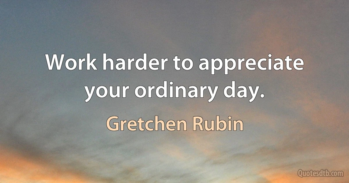 Work harder to appreciate your ordinary day. (Gretchen Rubin)