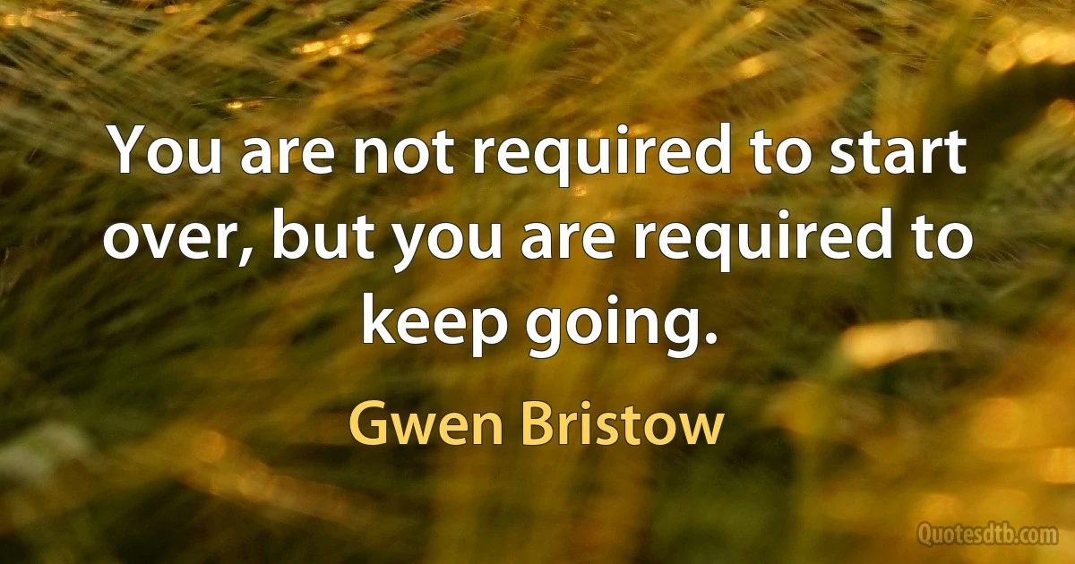 You are not required to start over, but you are required to keep going. (Gwen Bristow)