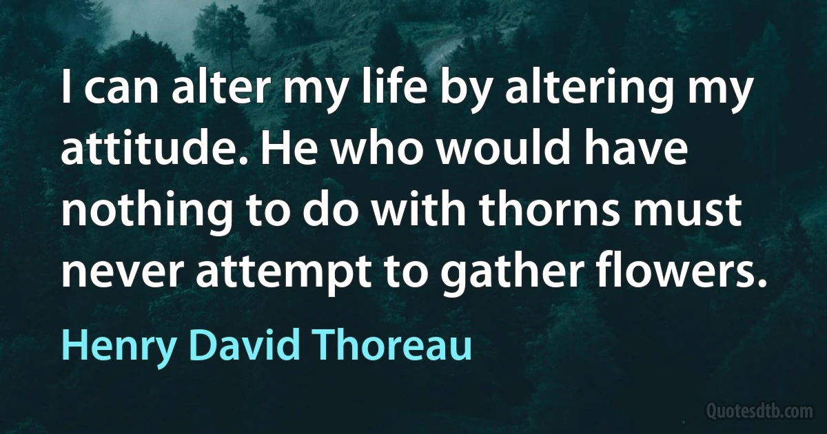 I can alter my life by altering my attitude. He who would have nothing to do with thorns must never attempt to gather flowers. (Henry David Thoreau)