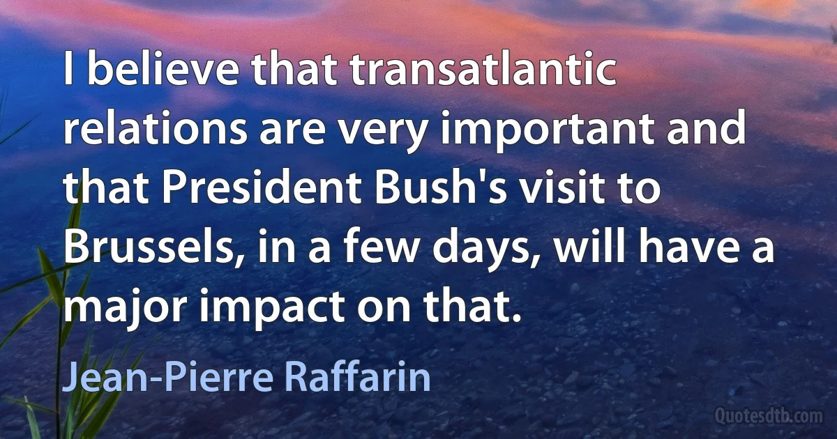 I believe that transatlantic relations are very important and that President Bush's visit to Brussels, in a few days, will have a major impact on that. (Jean-Pierre Raffarin)