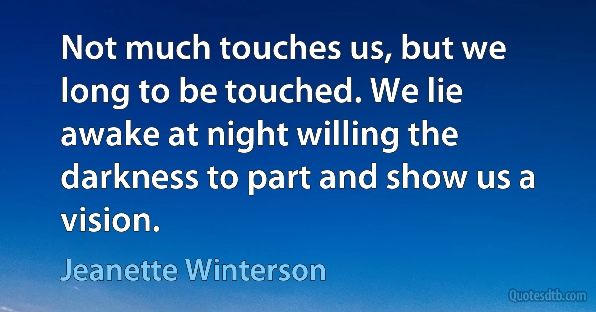 Not much touches us, but we long to be touched. We lie awake at night willing the darkness to part and show us a vision. (Jeanette Winterson)