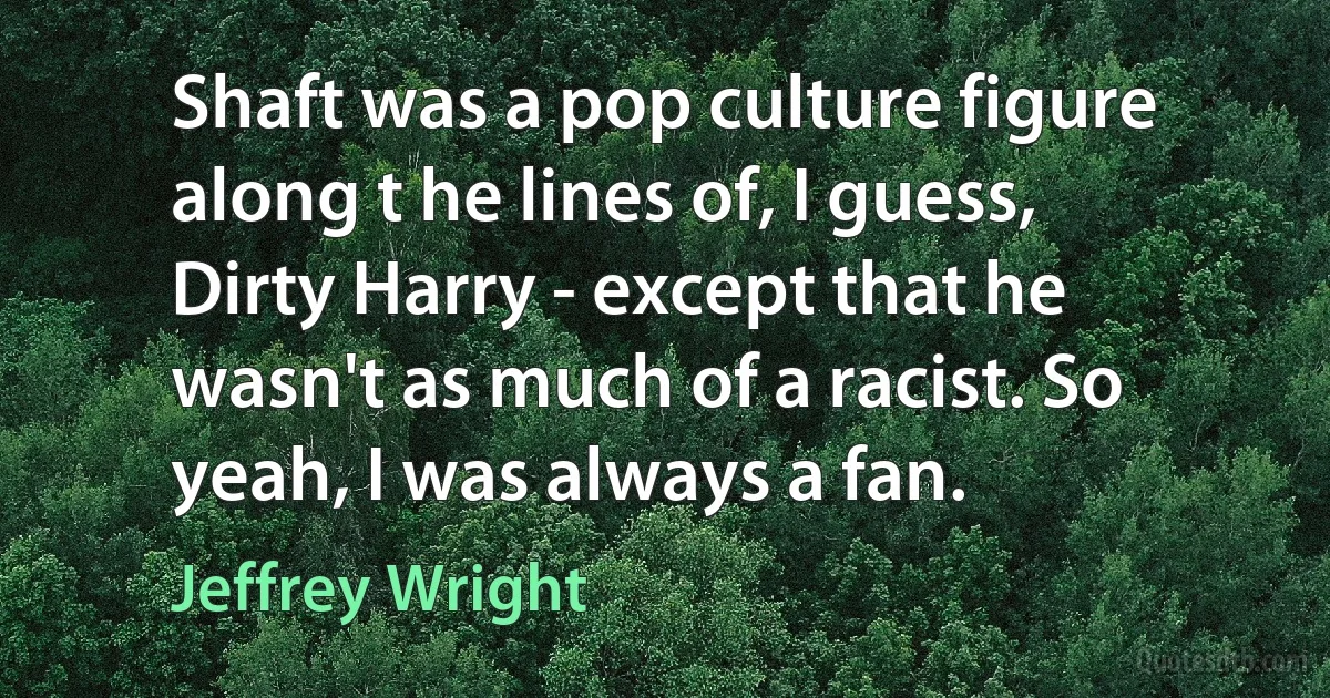 Shaft was a pop culture figure along t he lines of, I guess, Dirty Harry - except that he wasn't as much of a racist. So yeah, I was always a fan. (Jeffrey Wright)