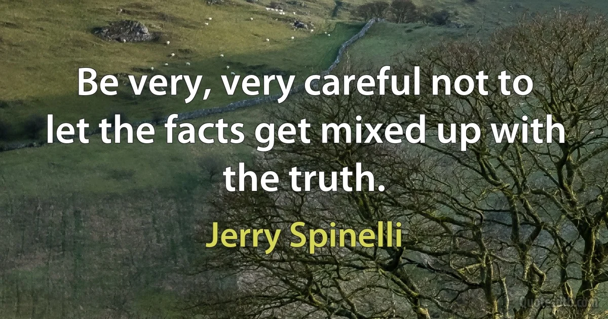 Be very, very careful not to let the facts get mixed up with the truth. (Jerry Spinelli)