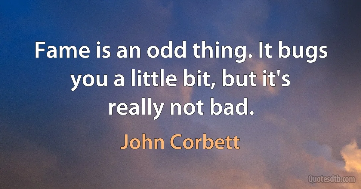 Fame is an odd thing. It bugs you a little bit, but it's really not bad. (John Corbett)