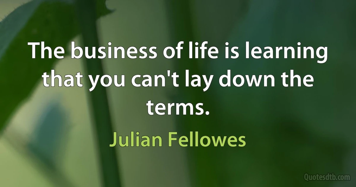 The business of life is learning that you can't lay down the terms. (Julian Fellowes)