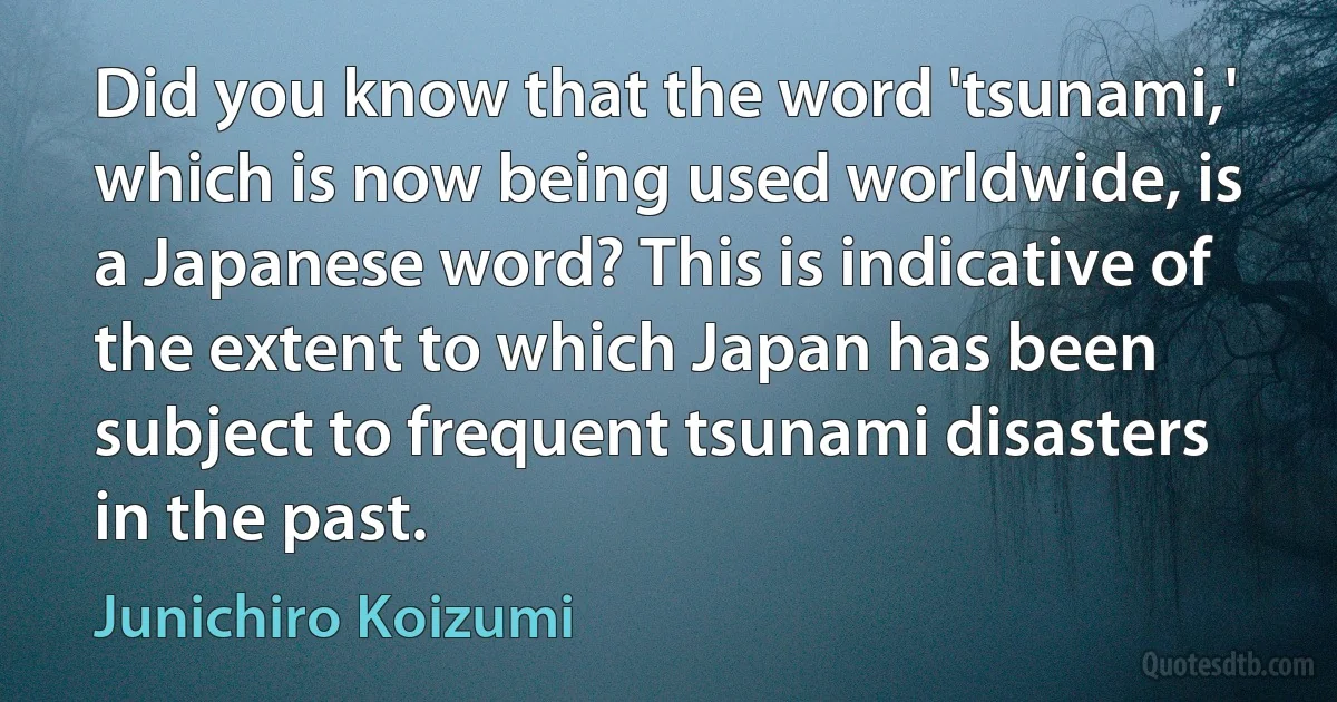 Did you know that the word 'tsunami,' which is now being used worldwide, is a Japanese word? This is indicative of the extent to which Japan has been subject to frequent tsunami disasters in the past. (Junichiro Koizumi)