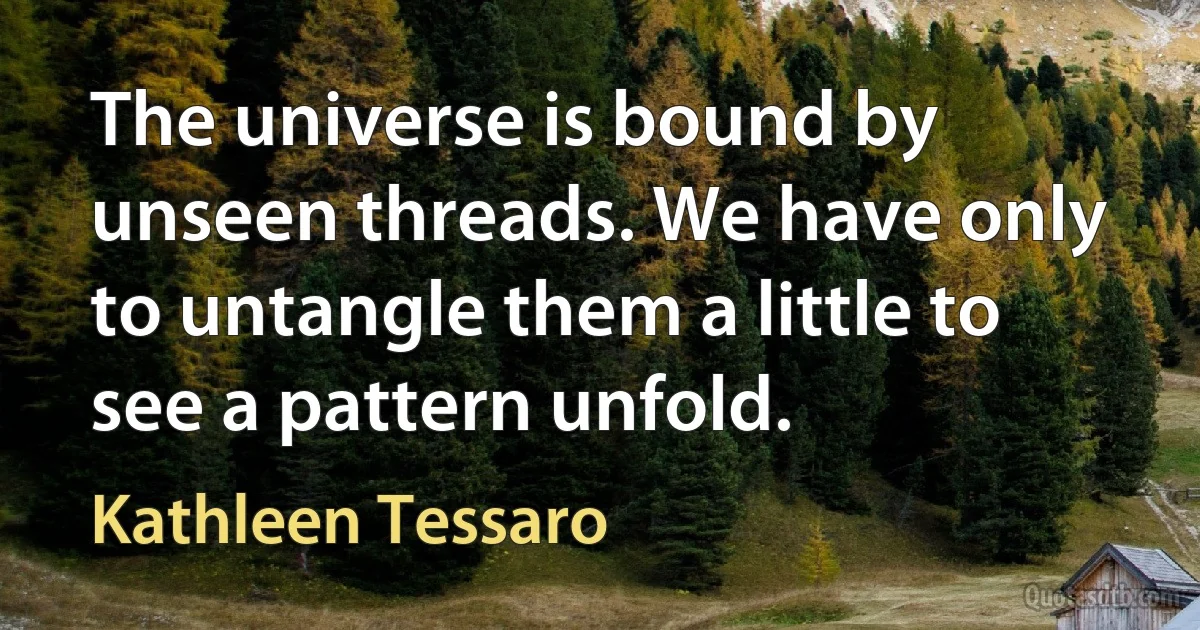 The universe is bound by unseen threads. We have only to untangle them a little to see a pattern unfold. (Kathleen Tessaro)