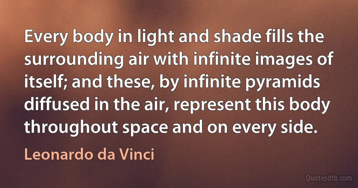 Every body in light and shade fills the surrounding air with infinite images of itself; and these, by infinite pyramids diffused in the air, represent this body throughout space and on every side. (Leonardo da Vinci)