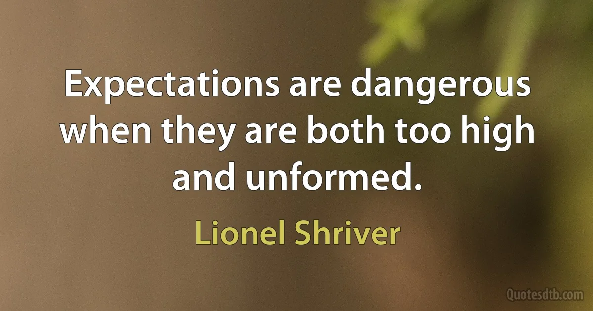 Expectations are dangerous when they are both too high and unformed. (Lionel Shriver)