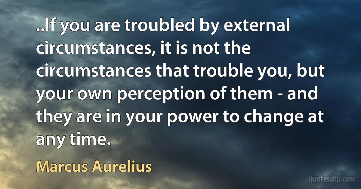 ..If you are troubled by external circumstances, it is not the circumstances that trouble you, but your own perception of them - and they are in your power to change at any time. (Marcus Aurelius)