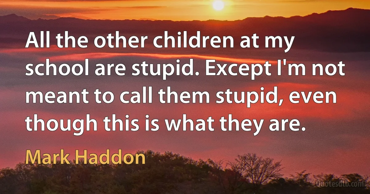 All the other children at my school are stupid. Except I'm not meant to call them stupid, even though this is what they are. (Mark Haddon)