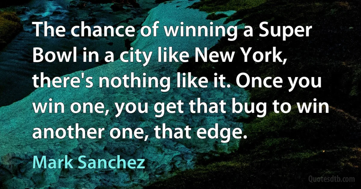 The chance of winning a Super Bowl in a city like New York, there's nothing like it. Once you win one, you get that bug to win another one, that edge. (Mark Sanchez)