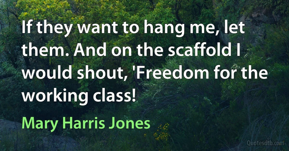 If they want to hang me, let them. And on the scaffold I would shout, 'Freedom for the working class! (Mary Harris Jones)