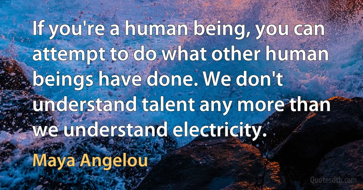 If you're a human being, you can attempt to do what other human beings have done. We don't understand talent any more than we understand electricity. (Maya Angelou)