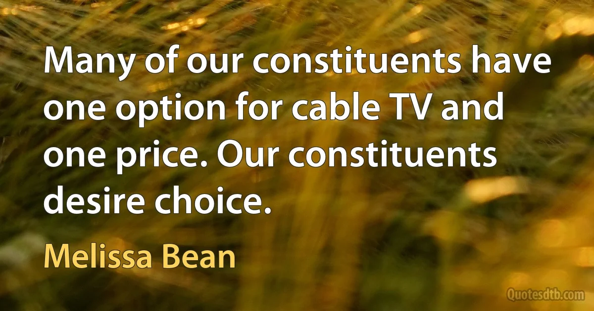 Many of our constituents have one option for cable TV and one price. Our constituents desire choice. (Melissa Bean)