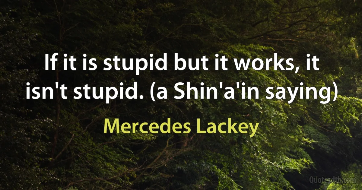 If it is stupid but it works, it isn't stupid. (a Shin'a'in saying) (Mercedes Lackey)