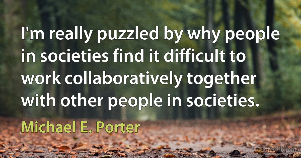 I'm really puzzled by why people in societies find it difficult to work collaboratively together with other people in societies. (Michael E. Porter)