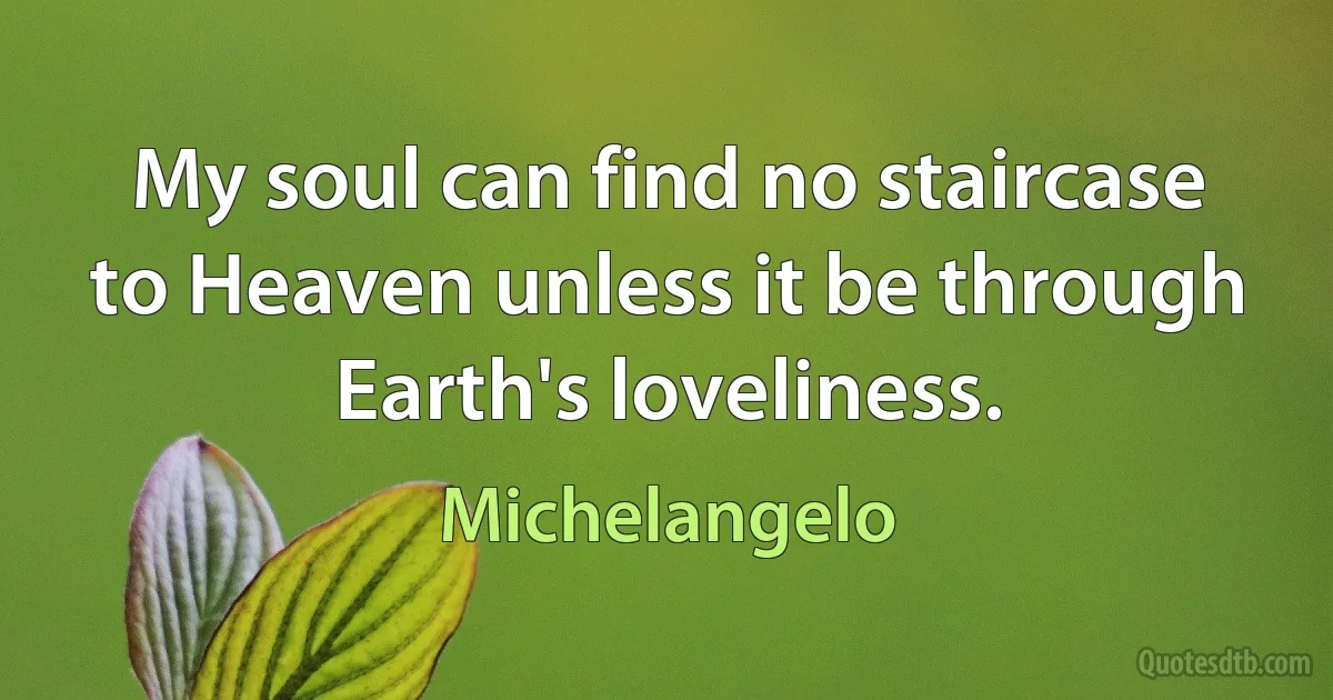 My soul can find no staircase to Heaven unless it be through Earth's loveliness. (Michelangelo)