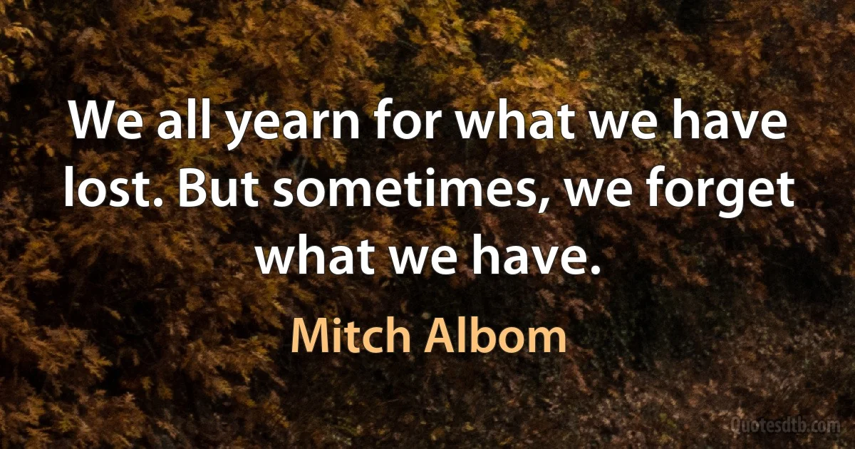 We all yearn for what we have lost. But sometimes, we forget what we have. (Mitch Albom)