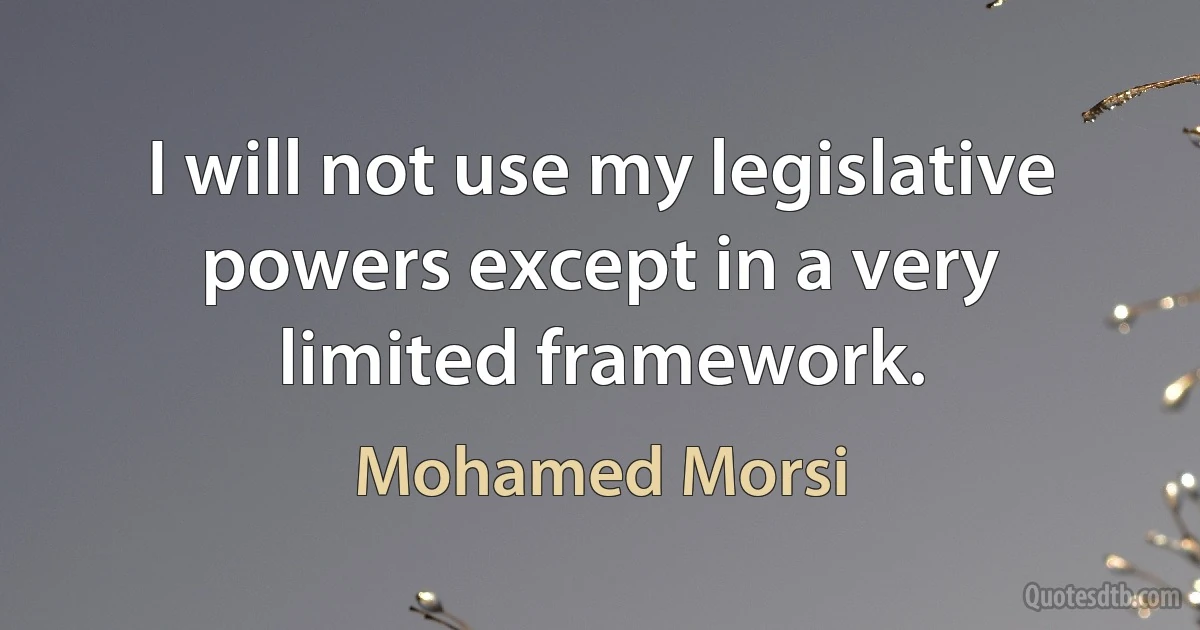 I will not use my legislative powers except in a very limited framework. (Mohamed Morsi)