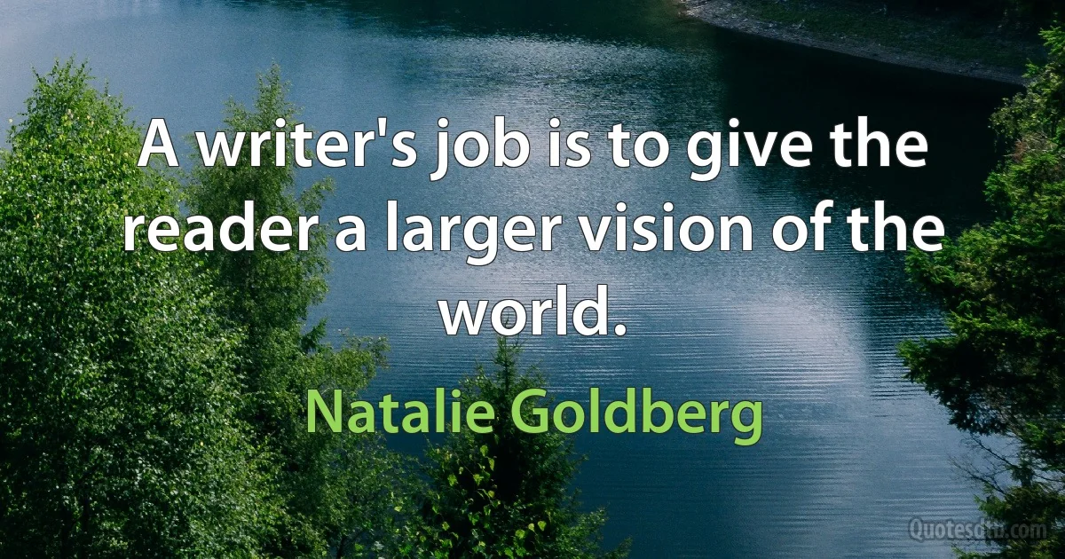 A writer's job is to give the reader a larger vision of the world. (Natalie Goldberg)