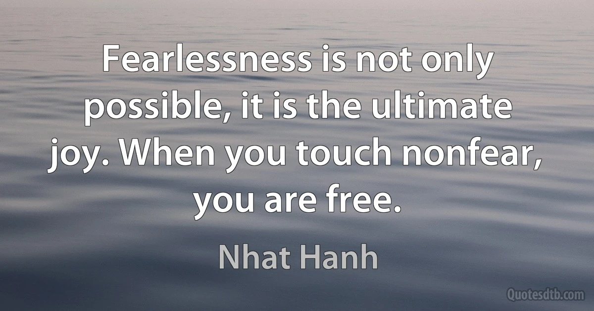 Fearlessness is not only possible, it is the ultimate joy. When you touch nonfear, you are free. (Nhat Hanh)