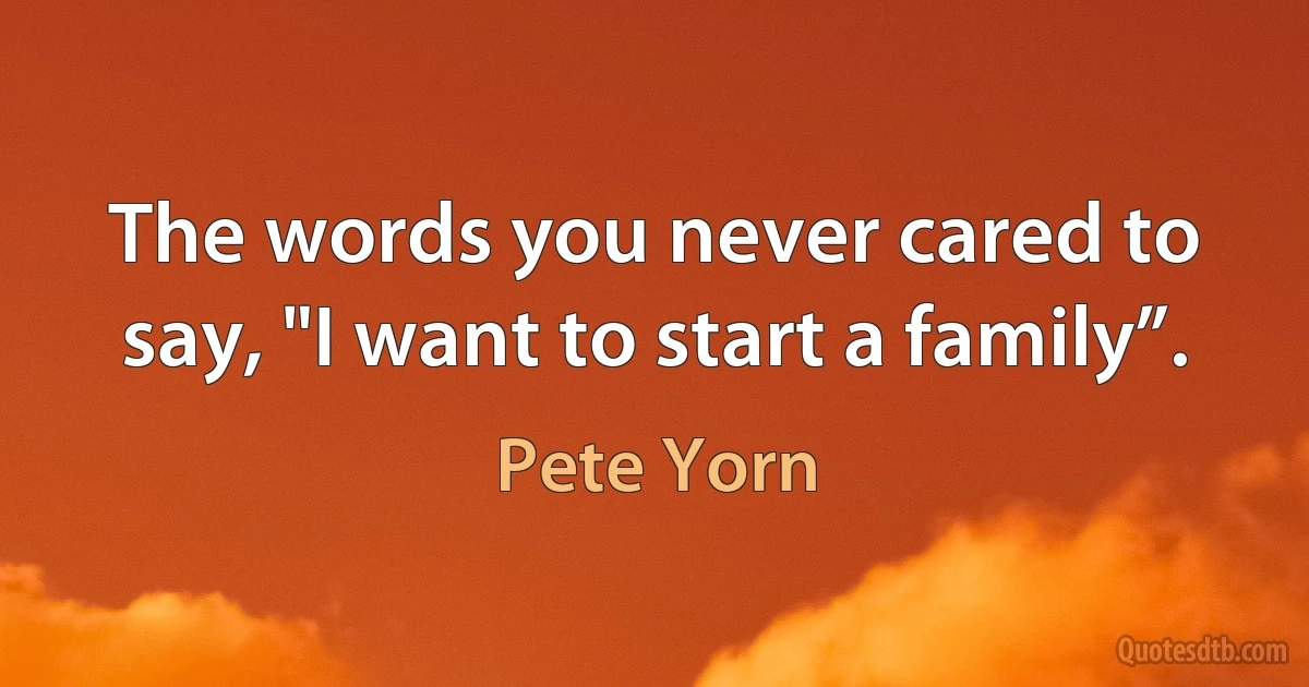 The words you never cared to say, "I want to start a family”. (Pete Yorn)