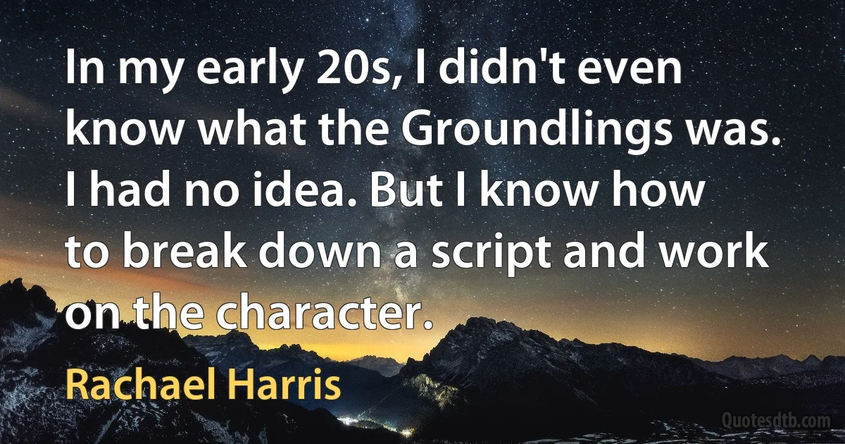 In my early 20s, I didn't even know what the Groundlings was. I had no idea. But I know how to break down a script and work on the character. (Rachael Harris)