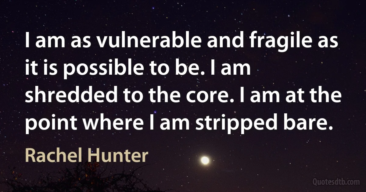 I am as vulnerable and fragile as it is possible to be. I am shredded to the core. I am at the point where I am stripped bare. (Rachel Hunter)