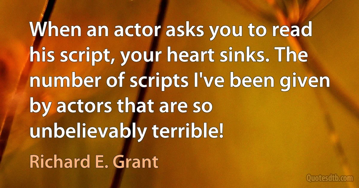 When an actor asks you to read his script, your heart sinks. The number of scripts I've been given by actors that are so unbelievably terrible! (Richard E. Grant)