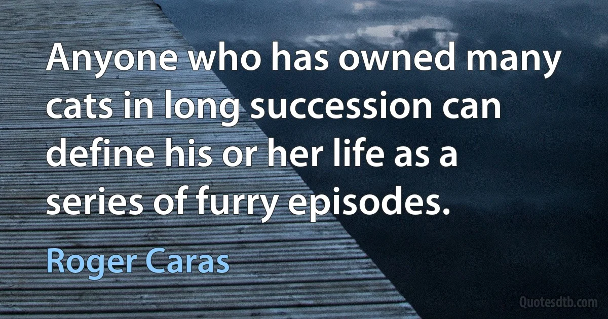 Anyone who has owned many cats in long succession can define his or her life as a series of furry episodes. (Roger Caras)