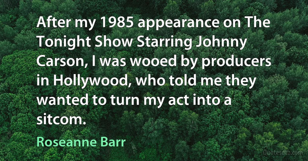 After my 1985 appearance on The Tonight Show Starring Johnny Carson, I was wooed by producers in Hollywood, who told me they wanted to turn my act into a sitcom. (Roseanne Barr)