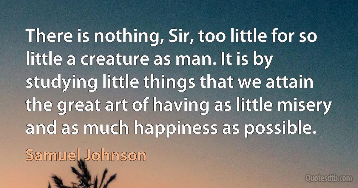 There is nothing, Sir, too little for so little a creature as man. It is by studying little things that we attain the great art of having as little misery and as much happiness as possible. (Samuel Johnson)