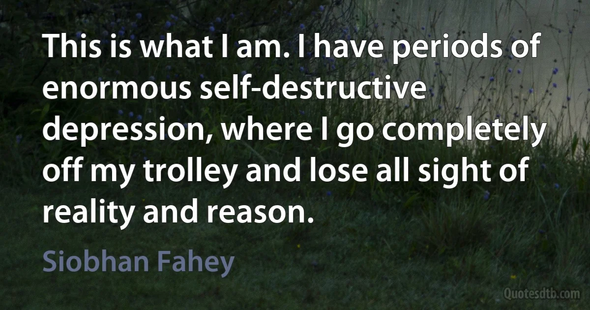 This is what I am. I have periods of enormous self-destructive depression, where I go completely off my trolley and lose all sight of reality and reason. (Siobhan Fahey)