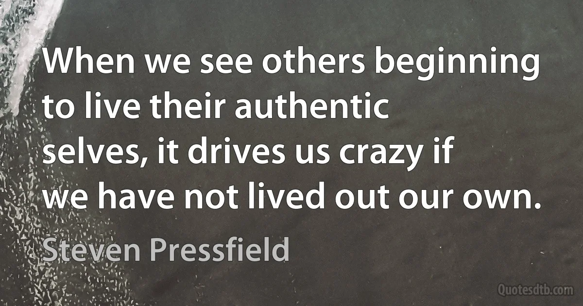 When we see others beginning to live their authentic selves, it drives us crazy if we have not lived out our own. (Steven Pressfield)