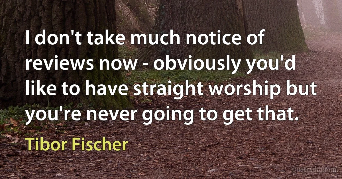 I don't take much notice of reviews now - obviously you'd like to have straight worship but you're never going to get that. (Tibor Fischer)