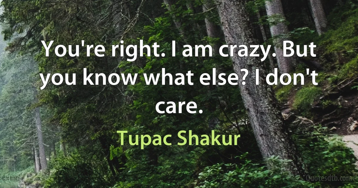 You're right. I am crazy. But you know what else? I don't care. (Tupac Shakur)