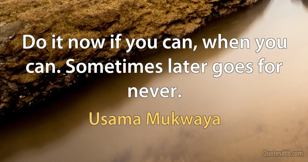 Do it now if you can, when you can. Sometimes later goes for never. (Usama Mukwaya)