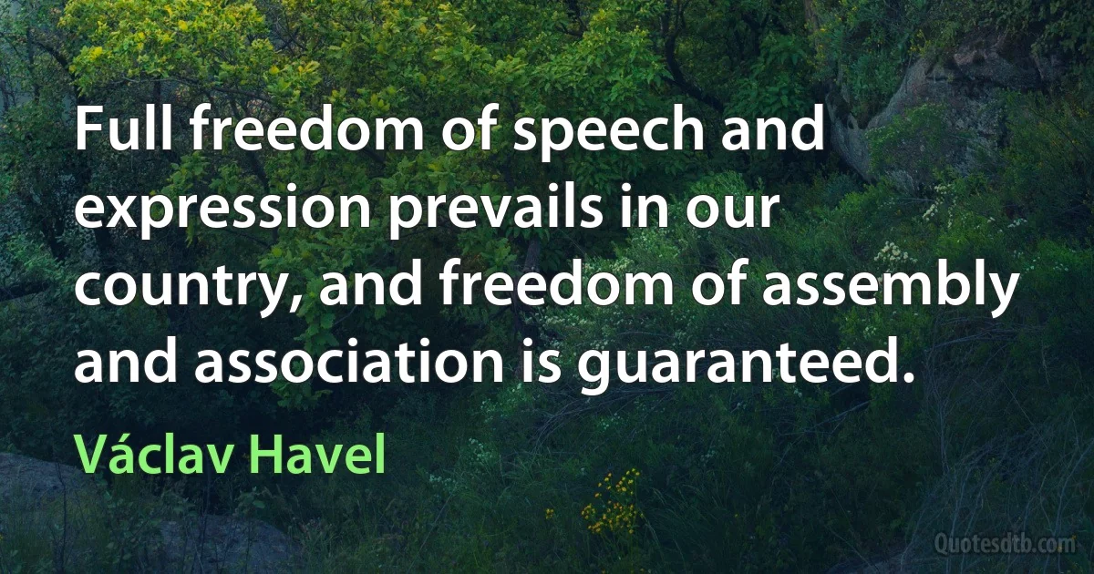 Full freedom of speech and expression prevails in our country, and freedom of assembly and association is guaranteed. (Václav Havel)